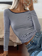 Devine Backless Striped Boat Neck Long Sleeve T-Shirt OutfitFlow